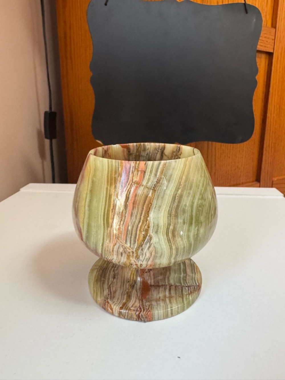 Polished Onyx Pedestal Bowl - Green and Brown